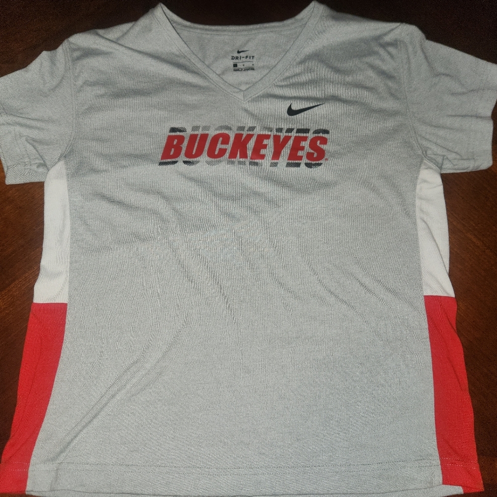 Nike Dri Fit Gray and Red Ohio State Buckeyes Short Sleeve Womens Large Tee